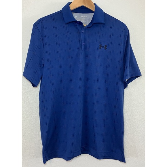 Under Armour Playoff Golf Polo Shirt Athletic Blue Patterned Mens Medium - Picture 1 of 4